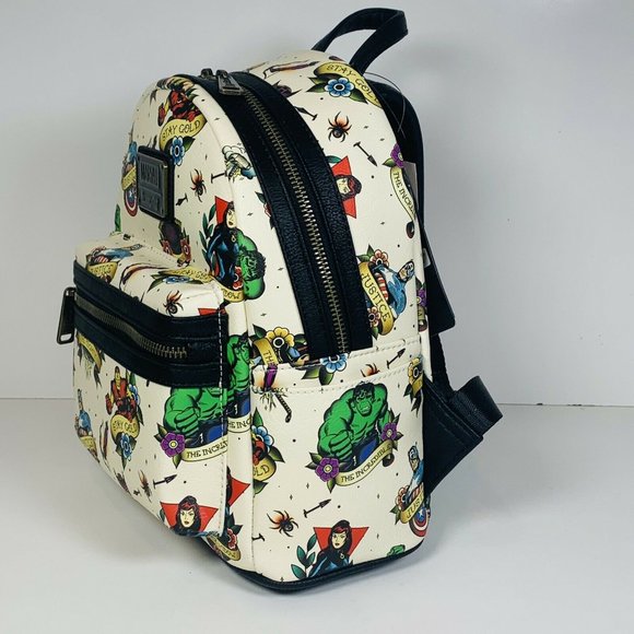 Marvel Flash Tattoo Comic Loungefly Mini Backpack IRON MAN CAPTIAN AMERICA NWT - Picture 10 of 12
